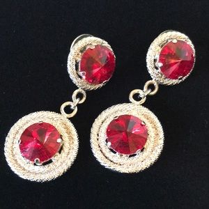 Italian Swarovski Crystal Earrings Ruby & Silver